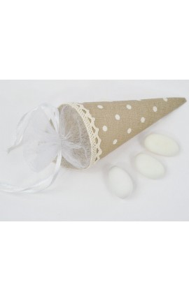 Cono Portaconfetti in Juta Pois Colore Beige 13 cm