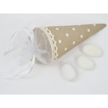 Cono Portaconfetti in Juta Pois Colore Beige 13 cm