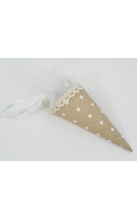 Cono Portaconfetti in Juta Pois Colore Beige 13 cm