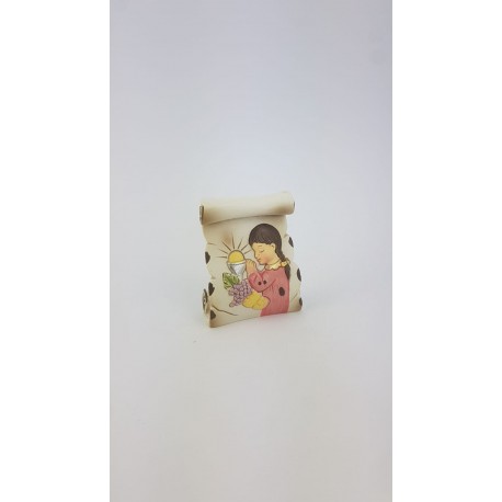 Pergamena Comunione Bimba/Bimbo in Resina Colorata Rosa/Azzurro