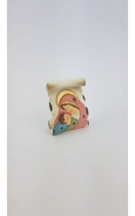 Pergamena Madonna Con Bimbo in Resina Colorata
