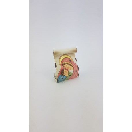 Pergamena Madonna Con Bimbo in Resina Colorata