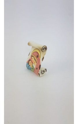 Pergamena Madonna Con Bimbo in Resina Colorata