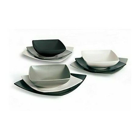 Excelsa Eclipse Servizio Piatti quadrati, 18 Pezzi, Ceramica, Bianco e Nero
