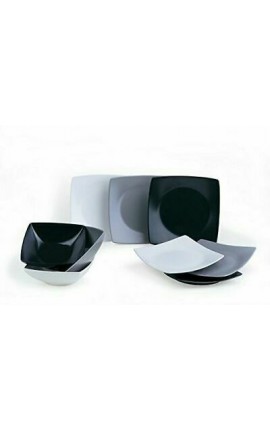 Excelsa Eclipse Servizio Piatti quadrati, 18 Pezzi, Ceramica, Bianco e Nero