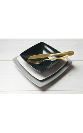Excelsa Eclipse Servizio Piatti quadrati, 18 Pezzi, Ceramica, Bianco e Nero