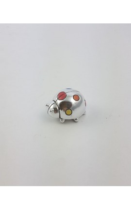 Coccinella in Resina Smaltata Argento Con Pois Colorati