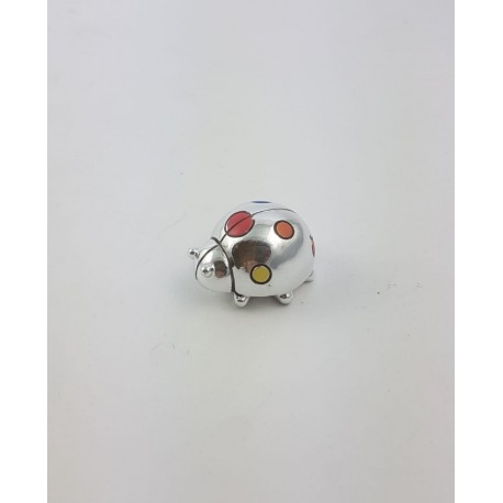 Coccinella in Resina Smaltata Argento Con Pois Colorati