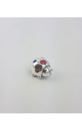 Coccinella in Resina Smaltata Argento Con Pois Colorati