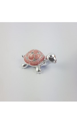 Bomboniera Tartaruga In Resina Colorata Rosa Smaltata Argento Con Strass