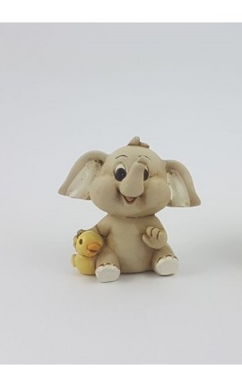 Elefantino Con Pulcino in Resina Colorata