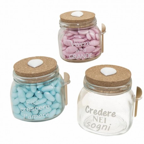 Bomboniera Battesimo Nascita Compleanno Barattolo Barattolino in Vetro Sognare 3 Assortiti