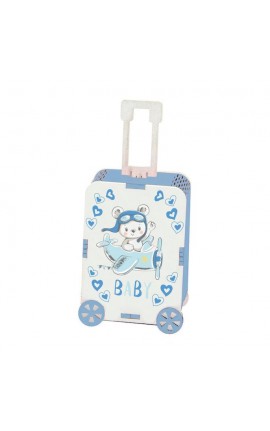 Bomboniera Battesimo Nascita Set 6 Pezzi Trolley Valigia Baby Celeste