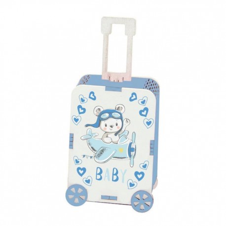 Bomboniera Battesimo Nascita Set 6 Pezzi Trolley Valigia Baby Celeste