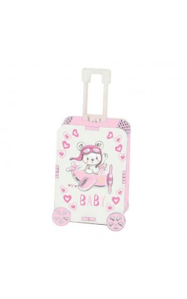 Bomboniera Battesimo Nascita Set 6 Pezzi Trolley Valigia Baby Rosa