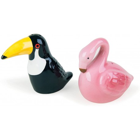 Excelsa Tropical Set Sale/Pepe Tucano e Fenicottero, Ceramica, Multicolore, 2 Pezzi,