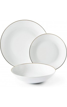 Excelsa Gold Servizio Piatti 18 Pezzi, Porcellana, Bianco con Bordo Oro