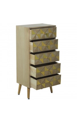 Cassettiera 5 Scomparti Legno Pawlonia e Pino 45x30x98 Cm Camacho