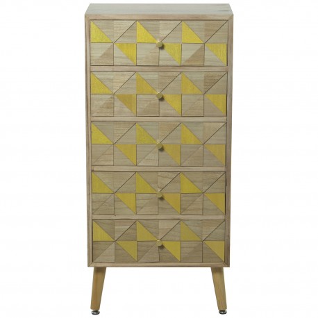 Cassettiera 5 Scomparti Legno Pawlonia e Pino 45x30x98 Cm Camacho