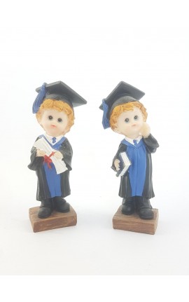 Laureandi In Piedi Omino Blu In Resina Colorata.