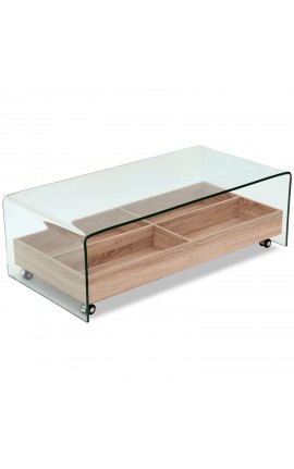 Tavolo Tavolino In Vetro Con Cassetto In Legno Con Ruote Camacho