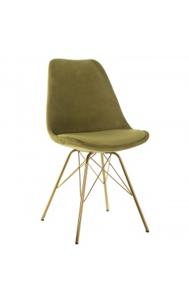 Set 2 sedie in velluto verde con gambe in metallo dorato Camacho