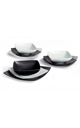Excelsa Eclipse Servizio Piatti quadrati, 18 Pezzi, Ceramica, Bianco e Nero