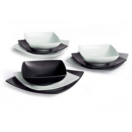 Excelsa Eclipse Servizio Piatti quadrati, 18 Pezzi, Ceramica, Bianco e Nero