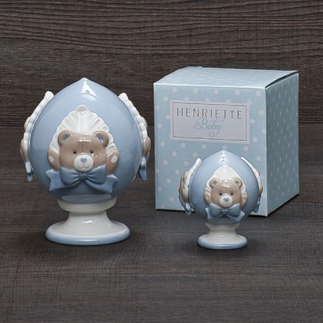 Bomboniera Battesimo Nascita Pumo Orsetto Azzurro H.14 Cm Henriette