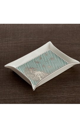 Bomboniera Matrimonio Vassoio Svuotatasche vuotatasca Verde Acquamarina Con Soffione Platino 20x16 Cm Henriette