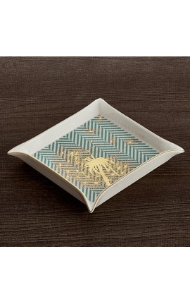 Bomboniera Matrimonio  Vassoio Svuotatasche vuotatasca Verde Acquamarina Con Soffione Oro 18x18 Cm Henriette