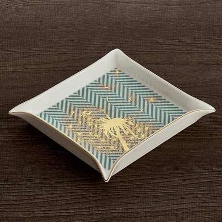 Bomboniera Matrimonio  Vassoio Svuotatasche vuotatasca Verde Acquamarina Con Soffione Oro 18x18 Cm Henriette