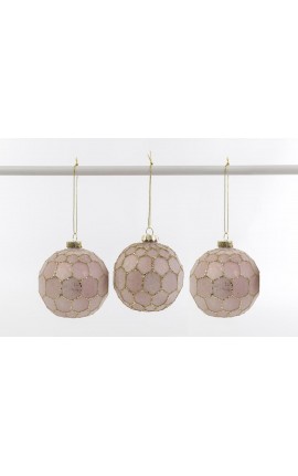 SET 3 SFERE NATALIZIE VETRO ROSA diam.8 CM DECORAZIONI ALBERO DI NATALE MERRY CHRISTMAS NATALE