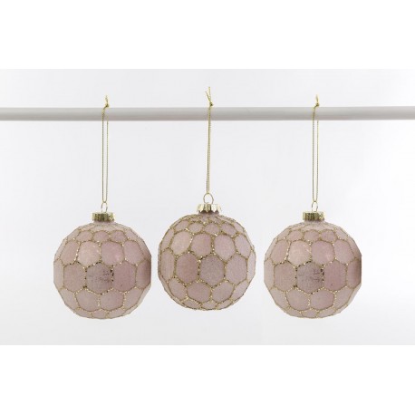 SET 3 SFERE NATALIZIE VETRO ROSA diam.8 CM DECORAZIONI ALBERO DI NATALE MERRY CHRISTMAS NATALE