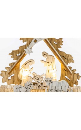 PRESEPE LEGNO CON LED 11x5xh.14,5 CM MERRY CHRISTMAS NATALE