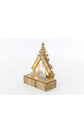 PRESEPE LEGNO CON LED 11x5xh.14,5 CM MERRY CHRISTMAS NATALE