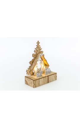 PRESEPE LEGNO CON LED 11x5xh.14,5 CM MERRY CHRISTMAS NATALE