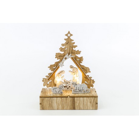 PRESEPE LEGNO CON LED 11x5xh.14,5 CM MERRY CHRISTMAS NATALE