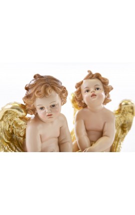 COPPIA ANGELI ANGELO RESINA 2 ASS. h.13,5 CM MERRY CHRISTMAS NATALE