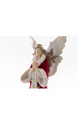 ANGELO RESINA VELLUTO ROSSO 13x9,5xh.28,5 CM MERRY CHRISTMAS NATALE