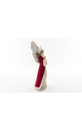 ANGELO RESINA VELLUTO ROSSO 18,5x11,5xh.38 CM MERRY CHRISTMAS NATALE