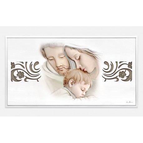 Quadro Capezzale Capoletto Sacra Famiglia doppio telaio con decorazioni Oro applicate a mano