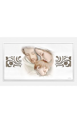 Quadro Capezzale Capoletto Sacra Famiglia doppio telaio con decorazioni Oro applicate a mano
