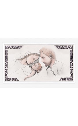 Quadro Capezzale Capoletto Sacra Famiglia doppio telaio con decorazioni argento applicate a mano