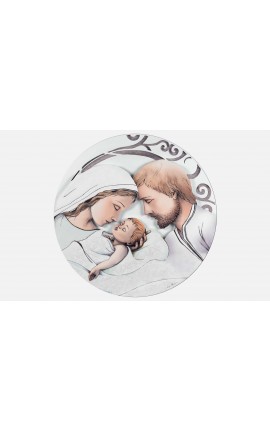 Quadro Capezzale Capoletto Tondo Sacra Famiglia  tondo traforato a più livelli con decorazioni argento applicate a mano