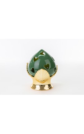 Bomboniera Matrimonio Pomo Pumo Porcellana Led Verde e Oro h.17 Cm