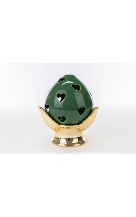 Bomboniera Matrimonio Pomo Pumo Porcellana Led Verde e Oro h.22 Cm