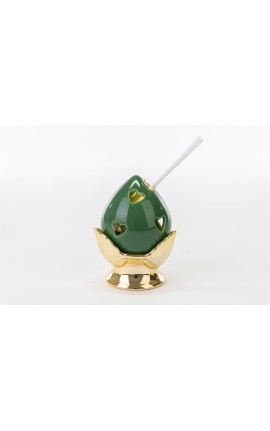 Bomboniera Matrimonio Diffusore Profumatore Pomo Pumo Porcellana Led Verde e Oro Con Box