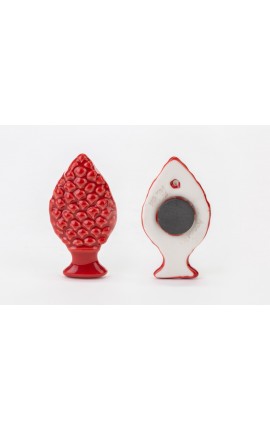 Bomboniera Set 12 Pz Calamita Magnete Pigna Rossa Porcellana