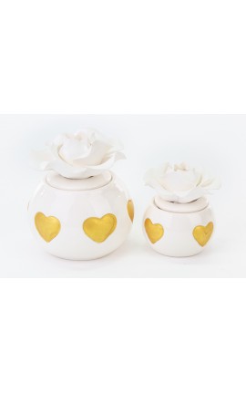 Bomboniera Matrimonio Profumatore Diffusore  Cuori Oro Led Porcellana Con Box